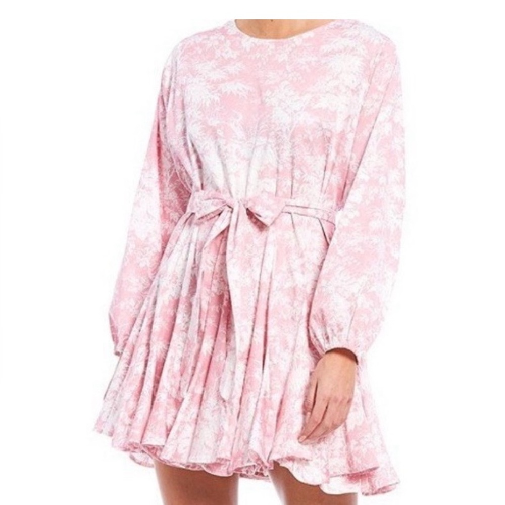 Wayf Pink and White Floral Print Dress